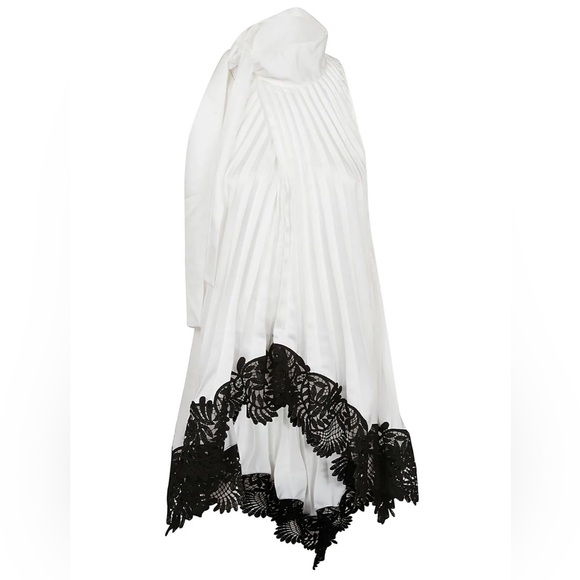 NWT Self Portrait White Pleated Wrap Black Lace Trimmed Top Blouse - Picture 1 of 15